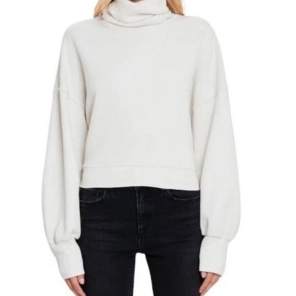 AGOLDE Balloon Sleeve Ribbed Turtleneck‎ Sweatshirt Size S Off White 100% Cotton - Picture 8 of 8